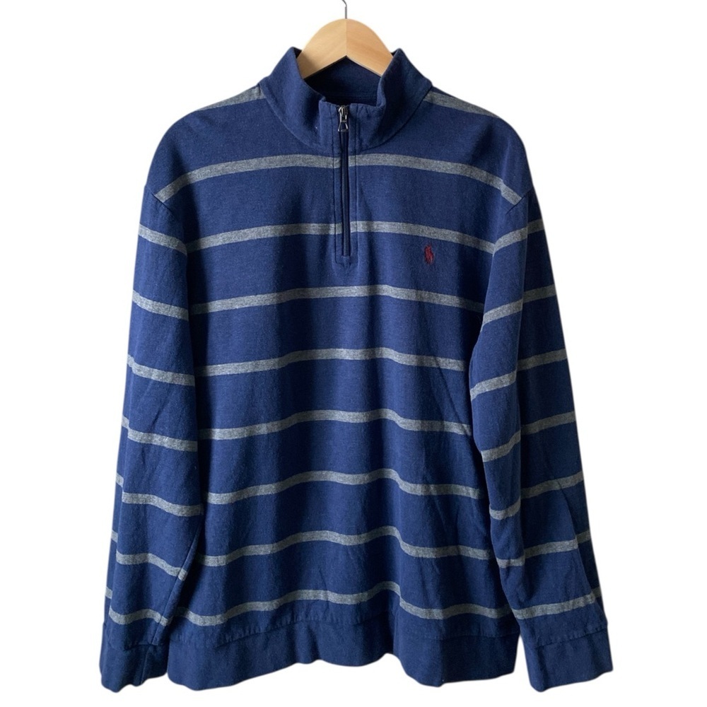 Polo Ralph Lauren Men's Luxury Jersey Stripe Quarter-Zip Pullover Sweater Sz XXL